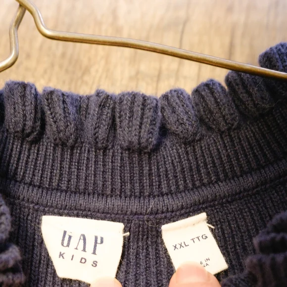 GAP Navy Ruffled Neck & Cuff Knit Sweater - Picture 4 of 5
